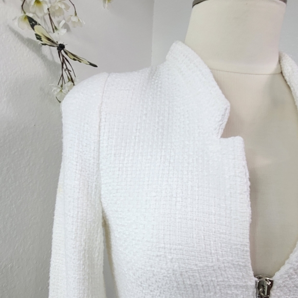 ZARA TRAFALUC TWEED WHITE ZIPPER BLAZER - Picture 14 of 16